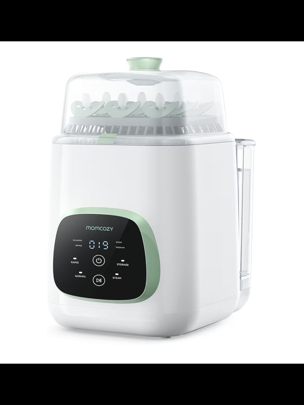momcozy Electric Baby Bottle Sterilizer and Dryer - White with Mint Green